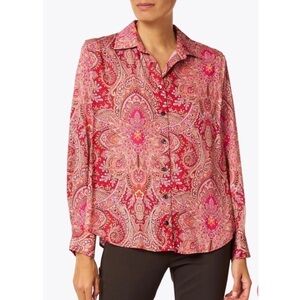 Finley Joey Print Long Sleeve Button Down Blouse 
Pink Orange Paisley Medium
